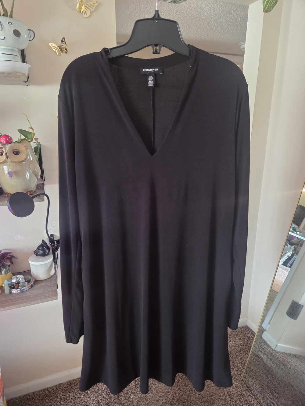 Kenneth Cole New York Women's Black V-Neck Long Sleeve Shift Dress Tunic XL